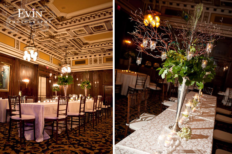 Table Setting & Reception Flower arrangement at The Hermitage Hotel Nashville, TN Wedding