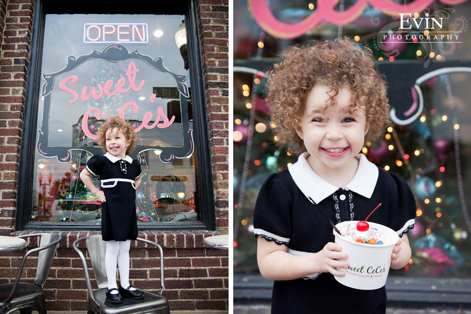 Little girl colorful Child Portraits with ice cream in Downtown Franklin, TN
