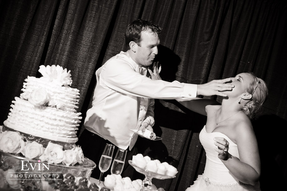 Bride & Groom cake fight at The Factory at Bethany & Jay Alexander's Wedding in Franklin, TN