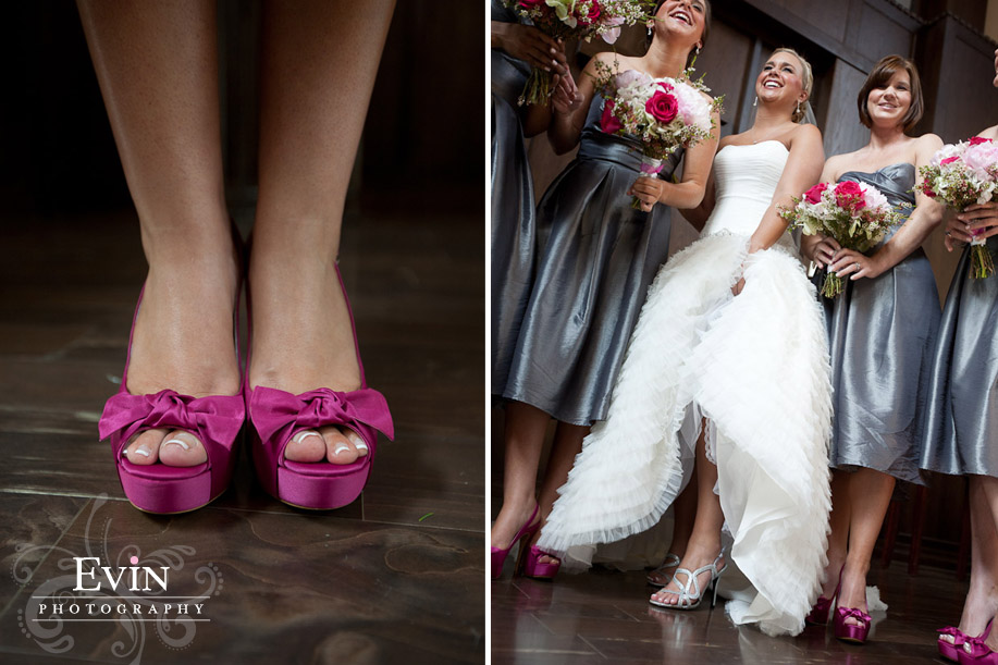 Hot pink bridesmaids shoes at Bethany & Jay Alexander's Wedding in Brentwood, TN