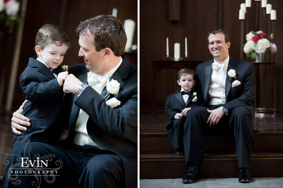 Groom and ring bearer in Brentwood Baptist's Baskin Chapel at Bethany & Jay Alexander's Wedding in Franklin, TN