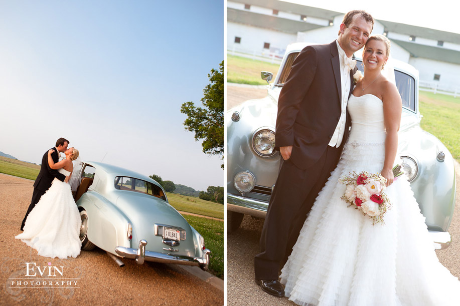 Photos of Bride and Groom with Bently getaway car at Harlinsdale Farm in Franklin, TN