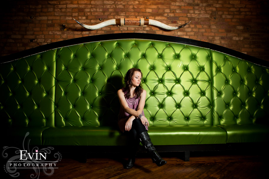 singer and Artist EP commercial shoot on green couch at bar in Nashville, TN and Franklin, TN
