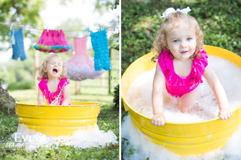 Wash tub with bubbles child portraits Franklin TN by Evin Photography