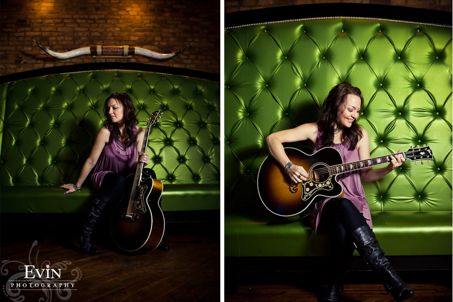 singer and Artist EP commercial shoot on green couch at bar in Nashville, TN and Franklin, TN